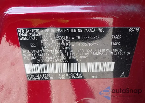 2018 Toyota Rav4 Xle from USA, damaged, VIN 2T3RFREV1JW792705